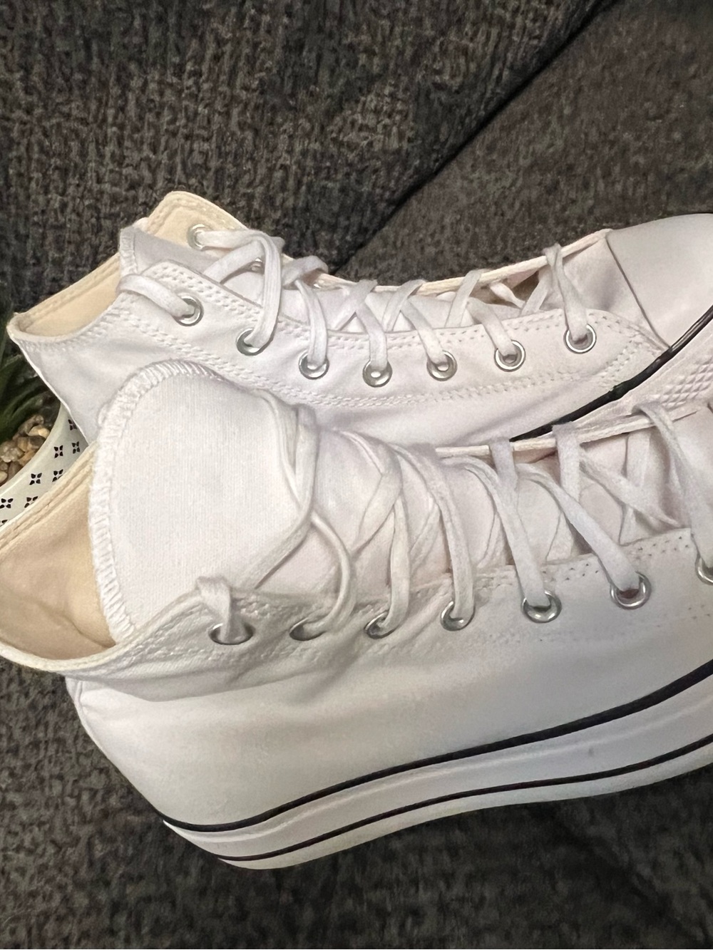 Converse Women's White High-Top Platform Sneakers with Black Trim - Picture 3 of 12